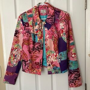 Alberto Makali VTG Y2K multi color patchwork boho paisley art to wear jacket 10